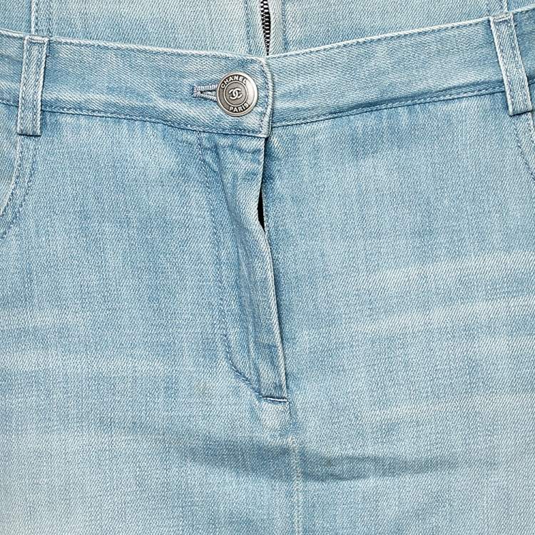Pre Owned Chanel Blue Denim High Waisted Mini Skirt M