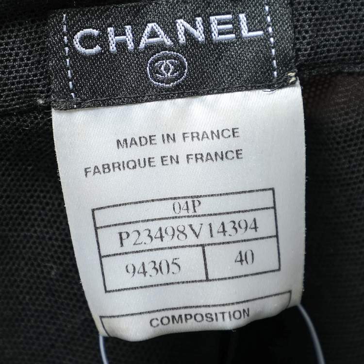 Pre Owned Chanel Black Patterned Mesh Tiered Short Sleeve Top M