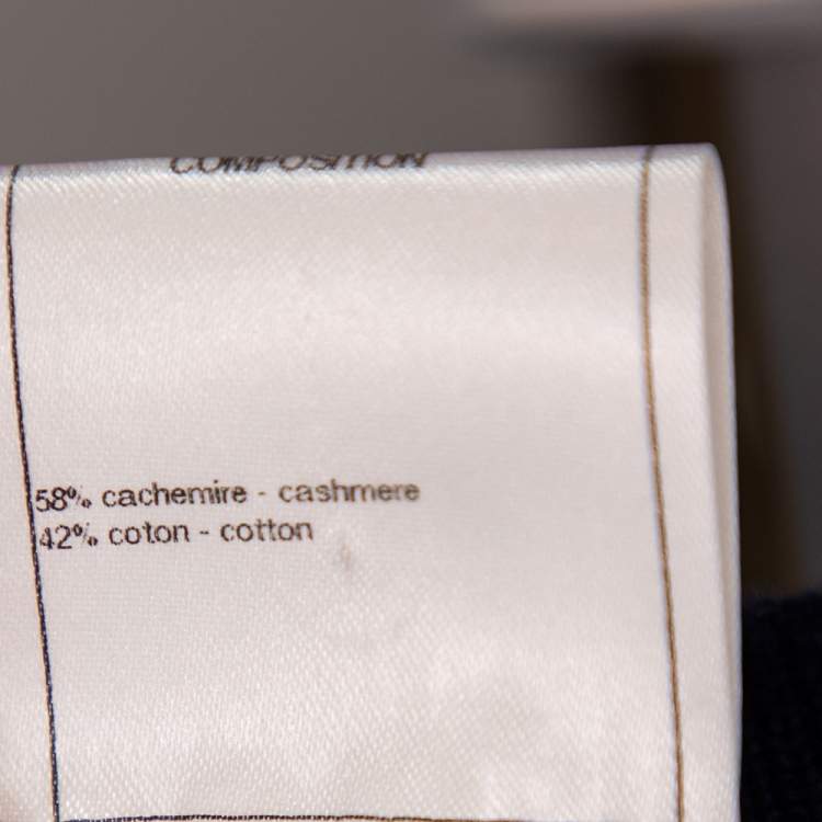 Pre Owned Chanel Blue Cashmere Knit Contrast Trimmed Button Front Cardigan L