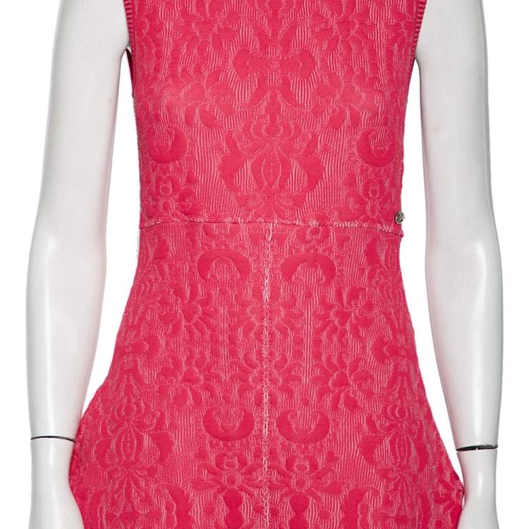 Pre Owned Chanel Pink Embossed Jacquard Knit Sleeveless Dress M