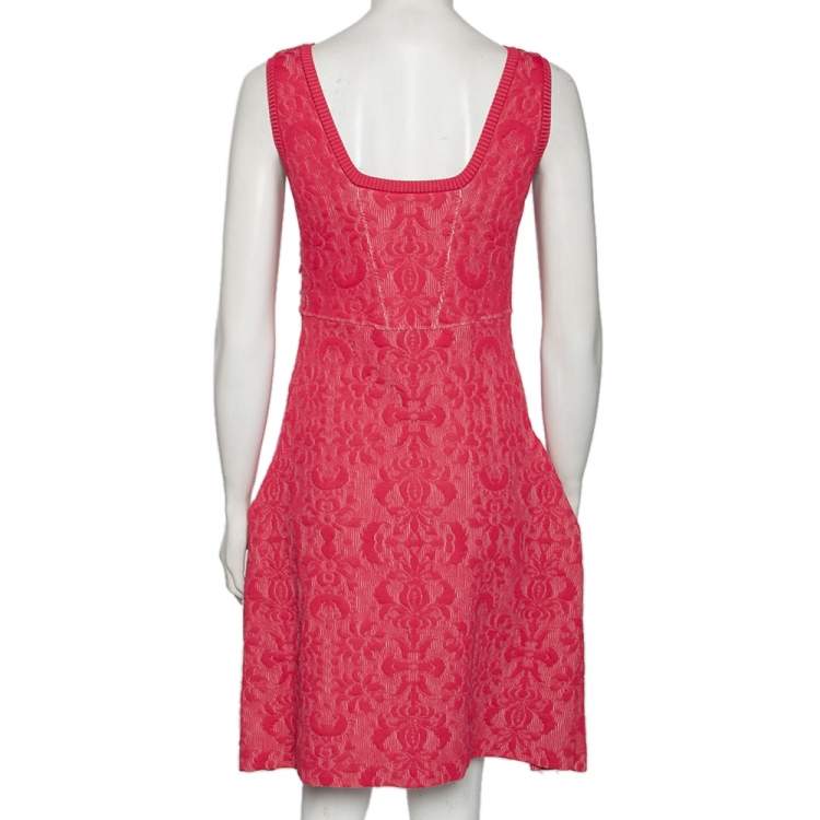 Pre Owned Chanel Pink Embossed Jacquard Knit Sleeveless Dress M