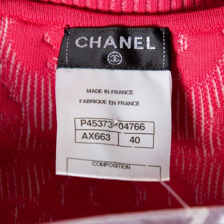 Pre Owned Chanel Pink Embossed Jacquard Knit Sleeveless Dress M
