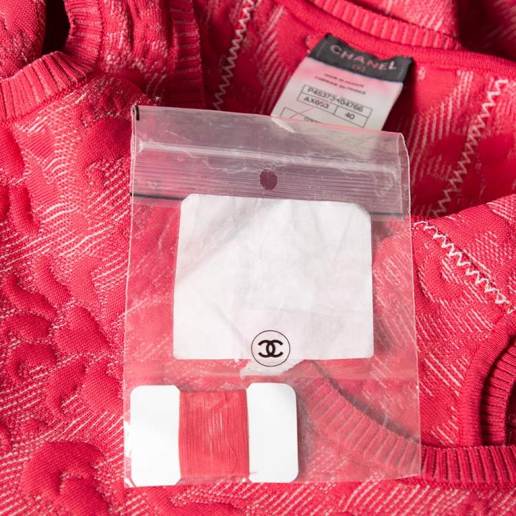 Pre Owned Chanel Pink Embossed Jacquard Knit Sleeveless Dress M