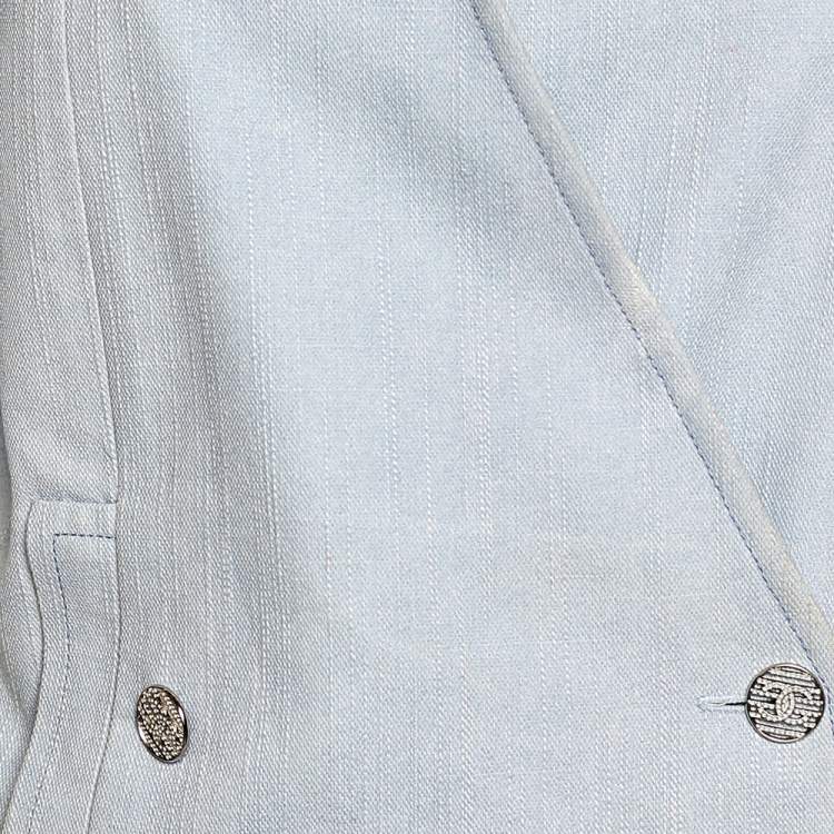 Pre Owned Chanel Blue Denim Double Breasted Asymmetric Hem Jacket M