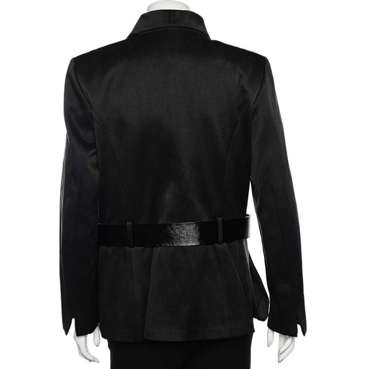 Pre Owned Chanel Black Cotton Belted Button Front Jacket