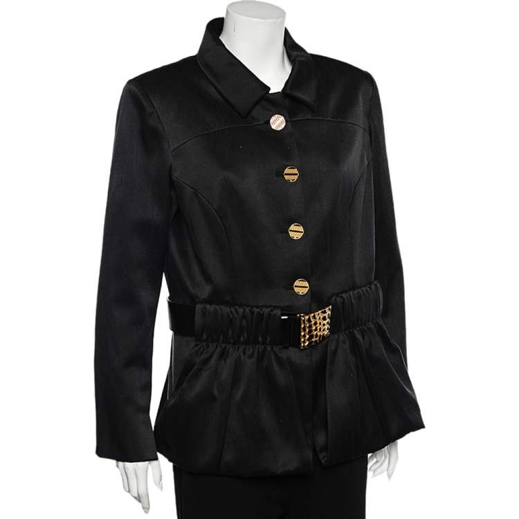Pre Owned Chanel Black Cotton Belted Button Front Jacket