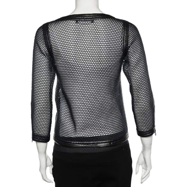 مملوكة مسبقًا Chanel Black Mesh Zip Front Jacket S
