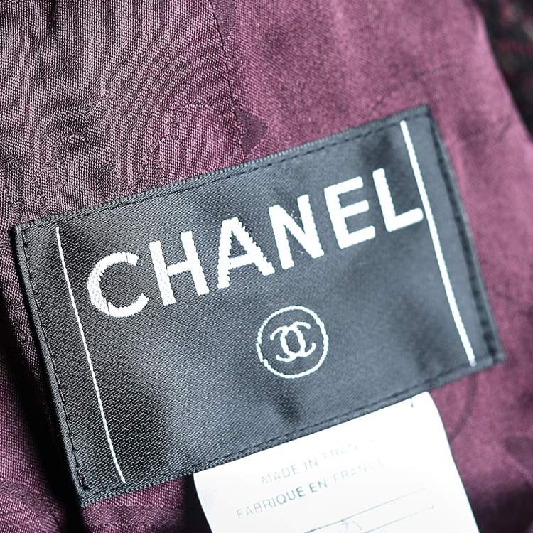 Pre Owned Chanel Burgundy Sequined Tweed Double Breasted Jacket S
