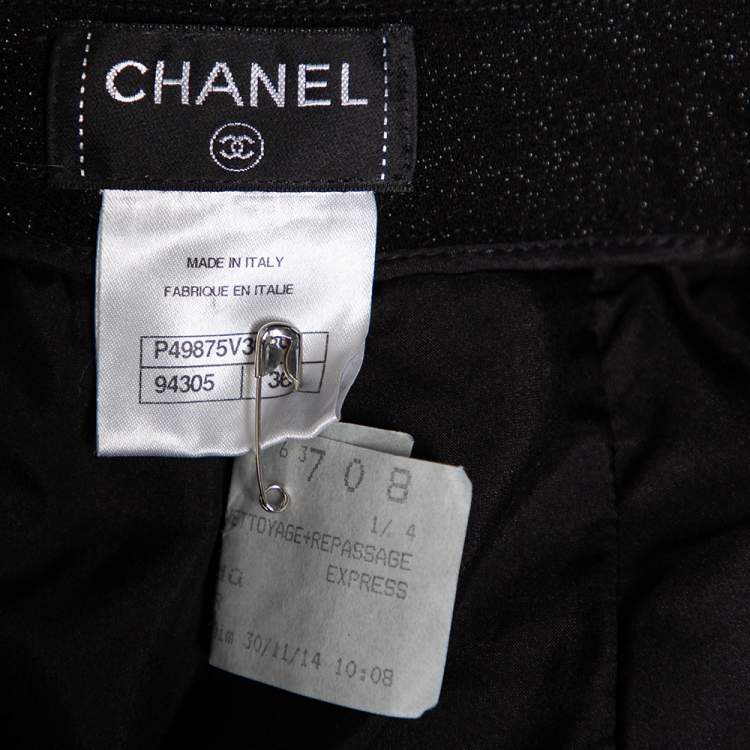 Pre Owned Chanel Black Lurex Tweed Wide Leg Pants S 