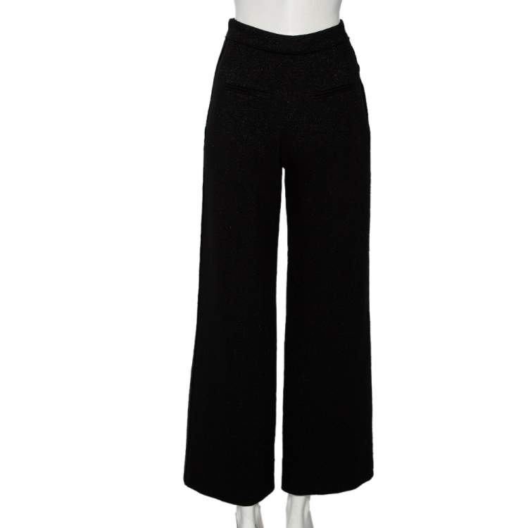 Pre Owned Chanel Black Lurex Tweed Wide Leg Pants S 