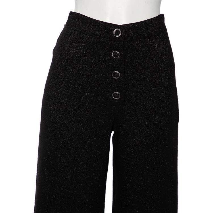 Pre Owned Chanel Black Lurex Tweed Wide Leg Pants S 