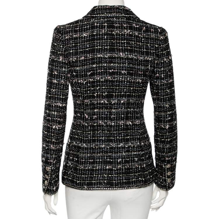 مملوكة مسبقًا Chanel Black Tweed Logo Crest Detail Button Front Jacket S