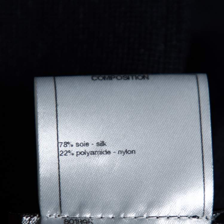 Pre Owned Chanel Navy Blue Patterned Silk Knit Button Front Long Shirt S