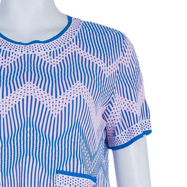 Pre Owned Chanel Blue Jacquard Knit Top And Culottes Set S