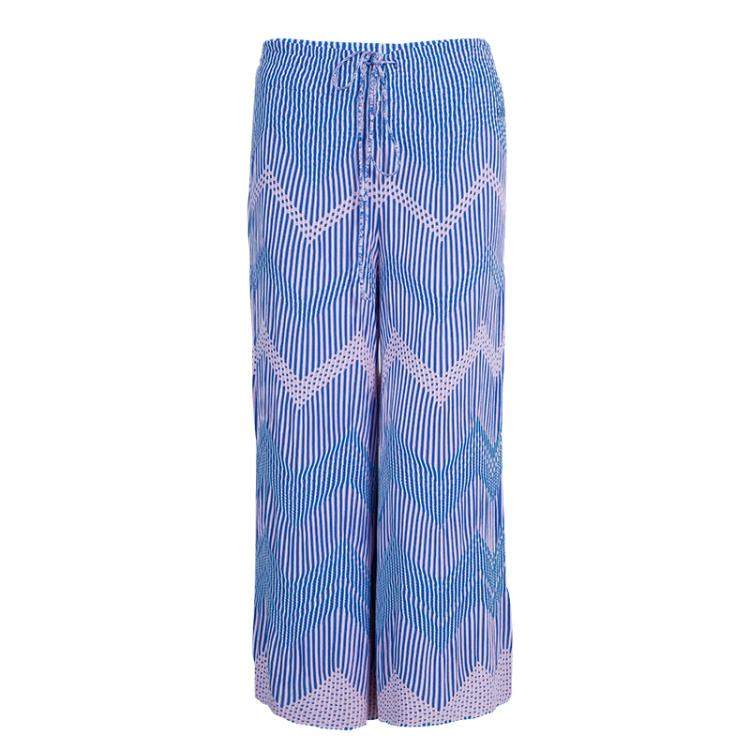 Pre Owned Chanel Blue Jacquard Knit Top And Culottes Set S