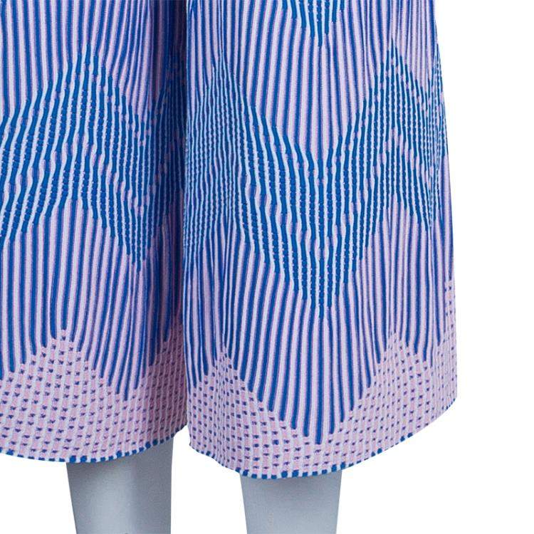 Pre Owned Chanel Blue Jacquard Knit Top And Culottes Set S
