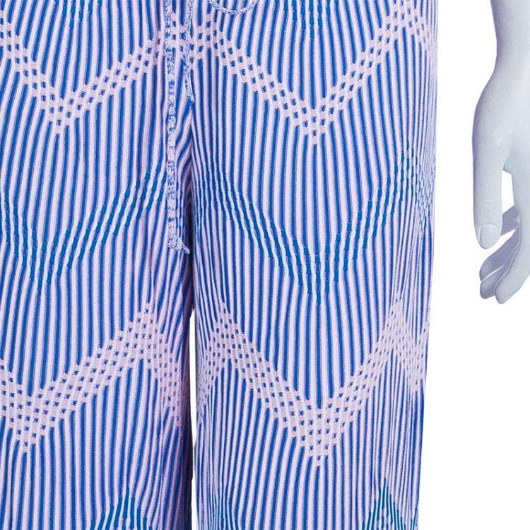 Pre Owned Chanel Blue Jacquard Knit Top And Culottes Set S