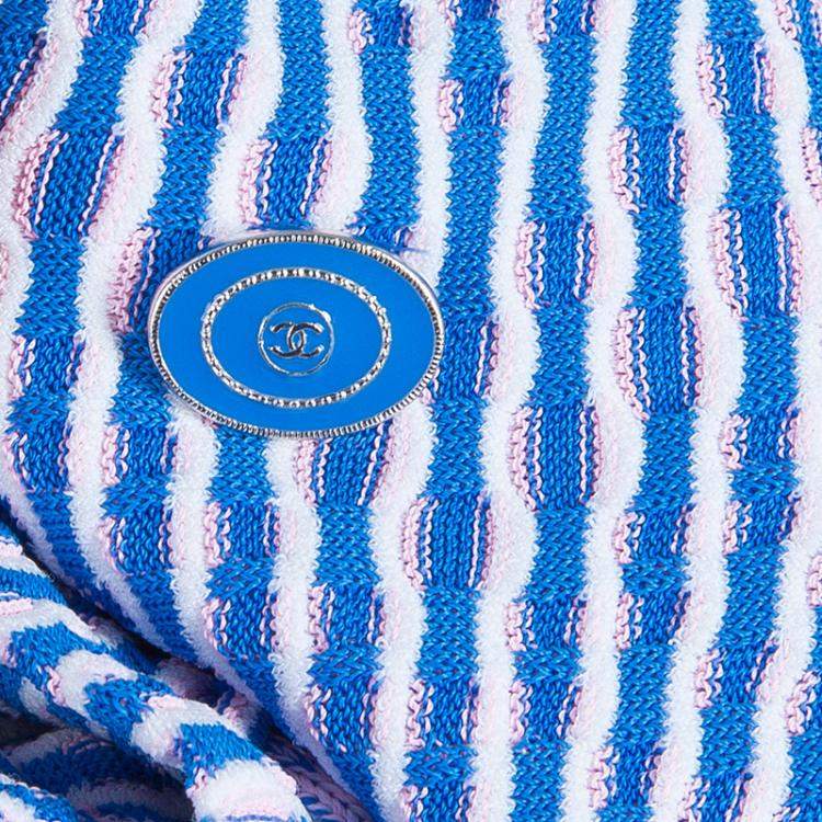 Pre Owned Chanel Blue Jacquard Knit Top And Culottes Set S