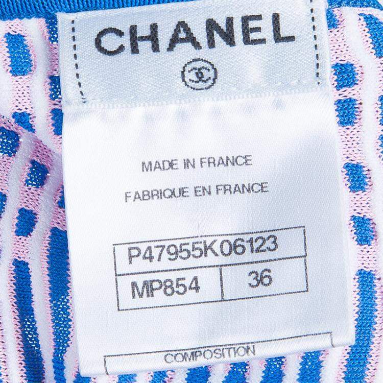 Pre Owned Chanel Blue Jacquard Knit Top And Culottes Set S