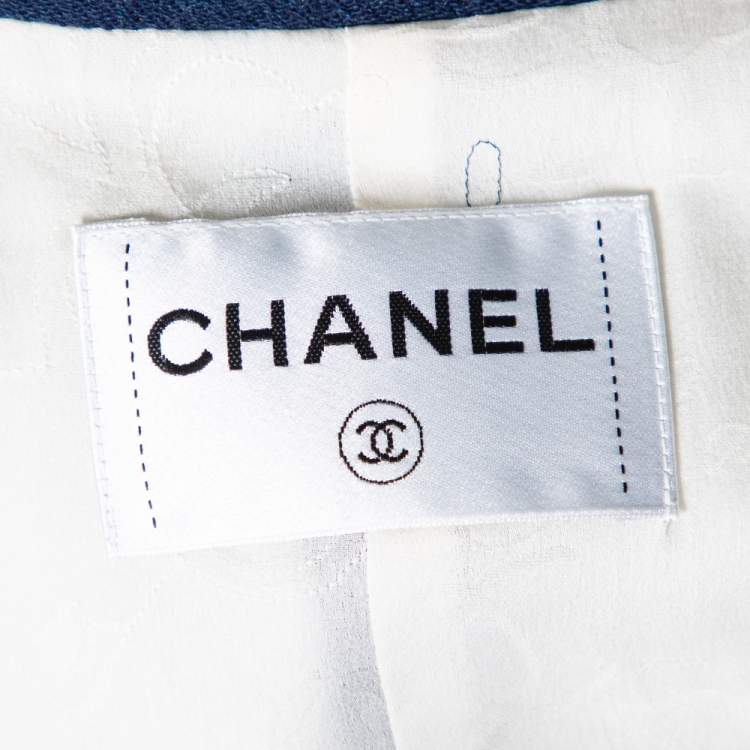 Pre Owned Chanel Rue Cambon Blue Cotton Double Breasted Coat L