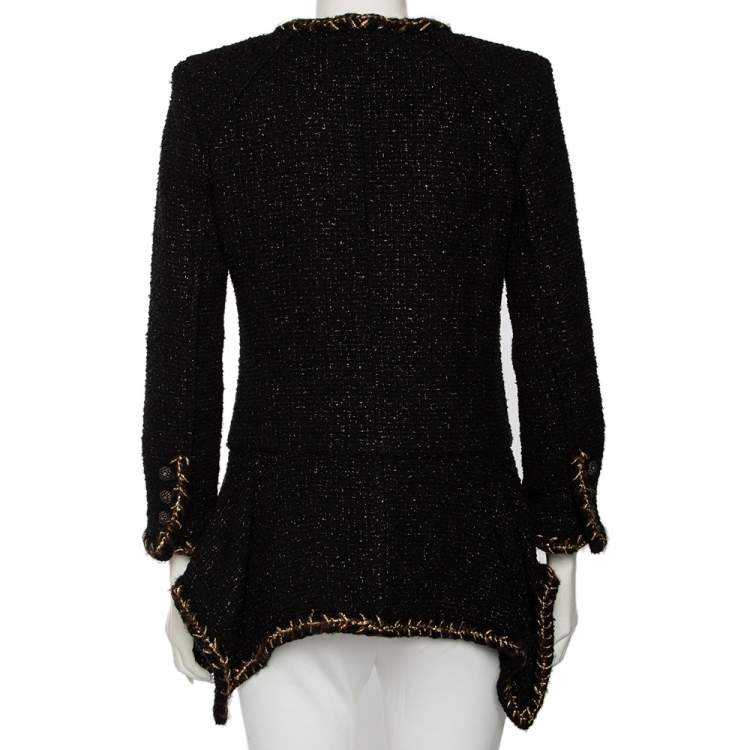 مملوكة مسبقًا Chanel Black Tweed Braided Trim Detailed Asymmetrical Jacket S