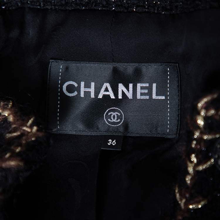مملوكة مسبقًا Chanel Black Tweed Braided Trim Detailed Asymmetrical Jacket S
