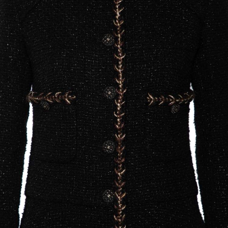 مملوكة مسبقًا Chanel Black Tweed Braided Trim Detailed Asymmetrical Jacket S
