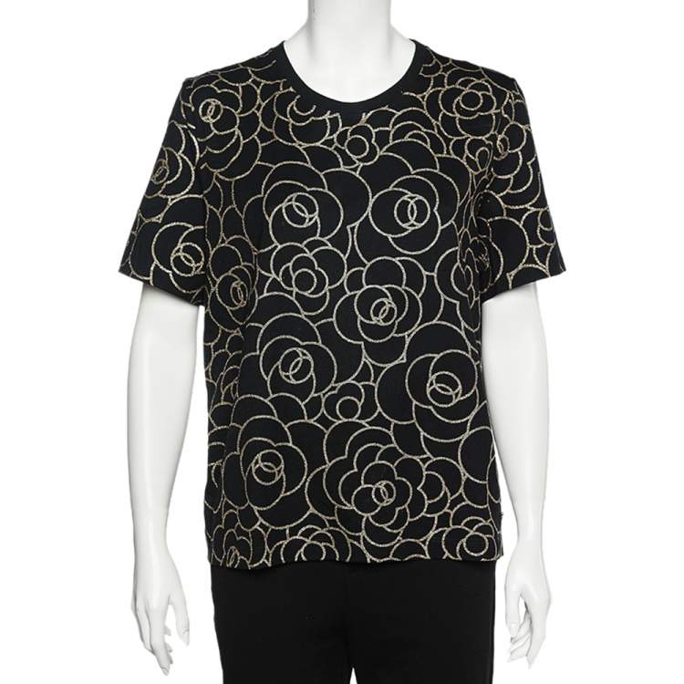 Chanel Black Camellia Foil Print Cotton T-Shirt XL Chanel | The Luxury  Closet