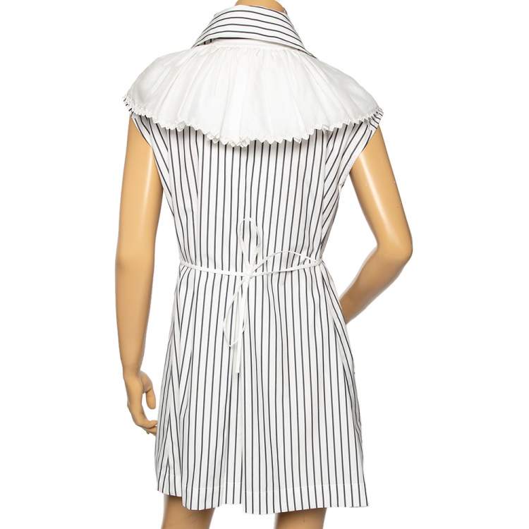 Pre Owned Chanel White Striped Cotton Overlay Detailed Button Front Short Dress M