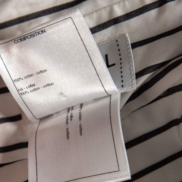 Pre Owned Chanel White Striped Cotton Overlay Detailed Button Front Short Dress M