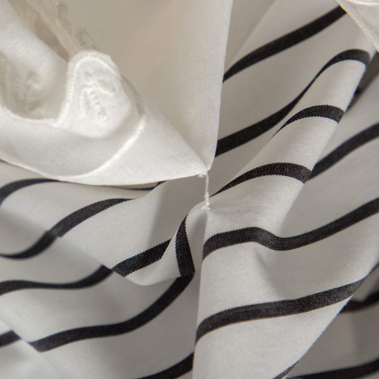 Pre Owned Chanel White Striped Cotton Overlay Detailed Button Front Short Dress M