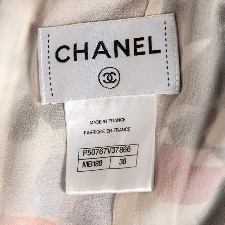 Pre Owned Chanel Multicolored Printed Silk Tiered Cape Dress M