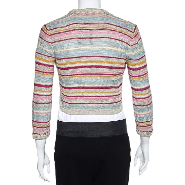 مملوكة مسبقًا Chanel  Multicolor Stripe Cotton Knit Cardigan M