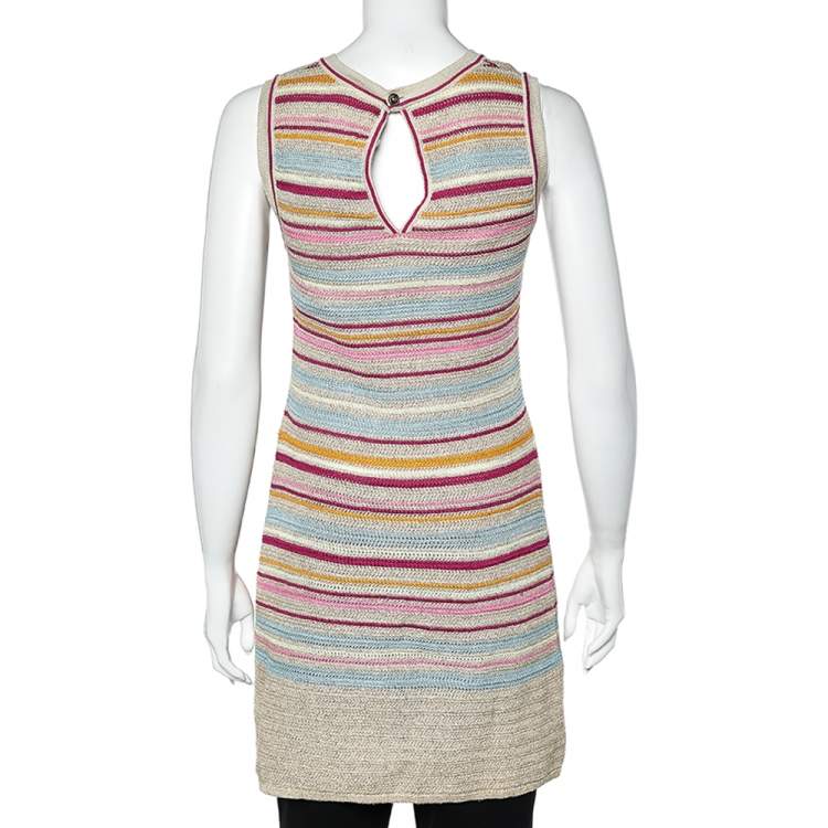 Pre Owned Chanel Multicolor Striped Cotton Knit Sleeveless Dress S