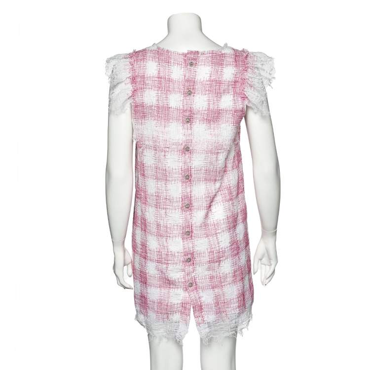 Pre Owned Chanel Pink Patterned Cotton Mesh Dress M