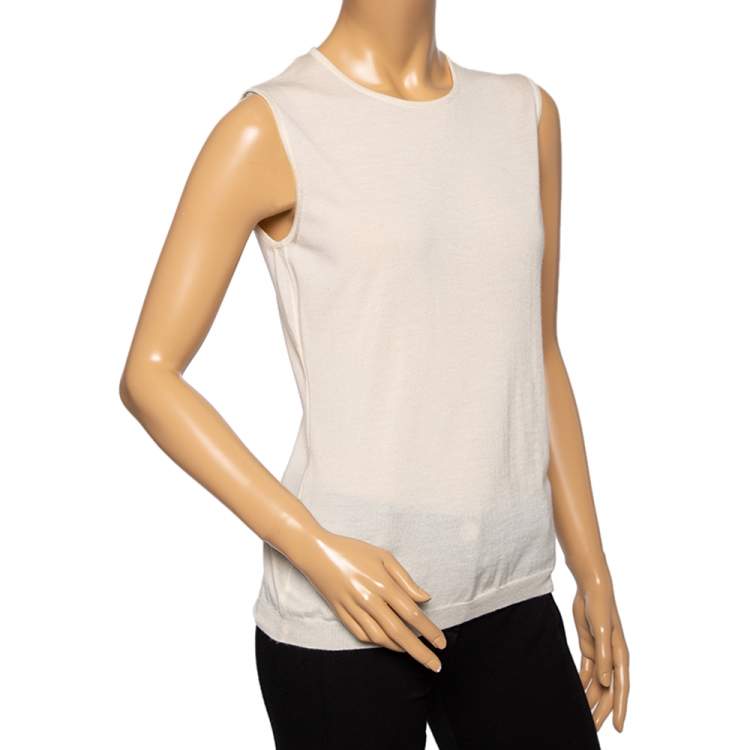 Pre Owned Chanel Cream Cashmere Sleeveless Top L