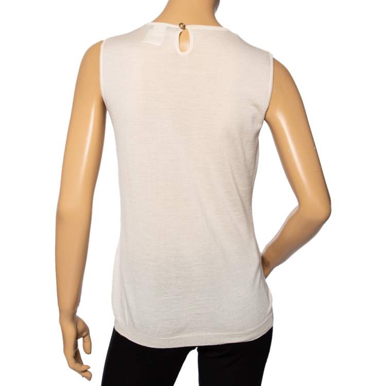 Pre Owned Chanel Cream Cashmere Sleeveless Top L