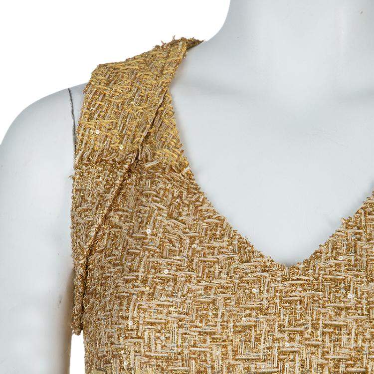 Pre Owned Chanel Metallic Gold Sleeveless Top S