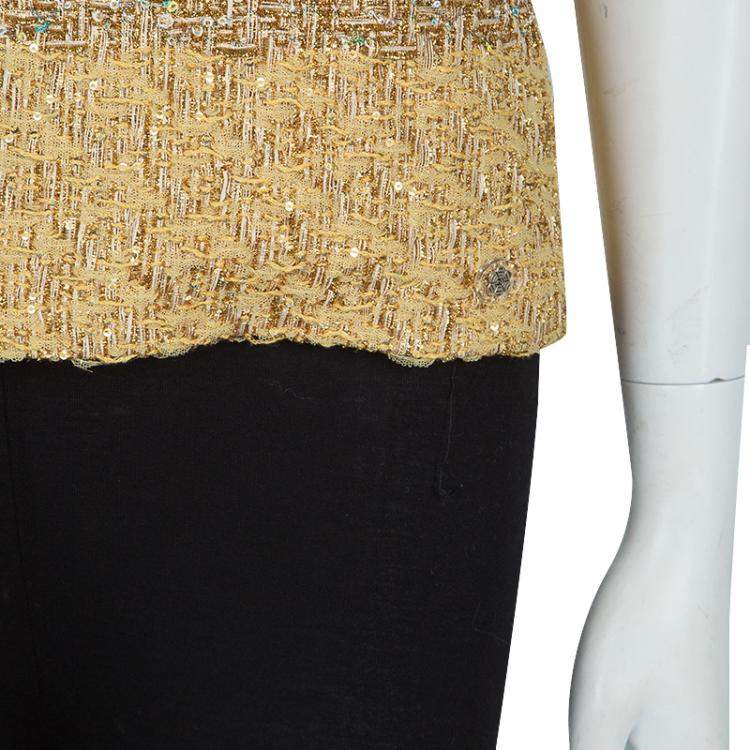 Pre Owned Chanel Metallic Gold Sleeveless Top S