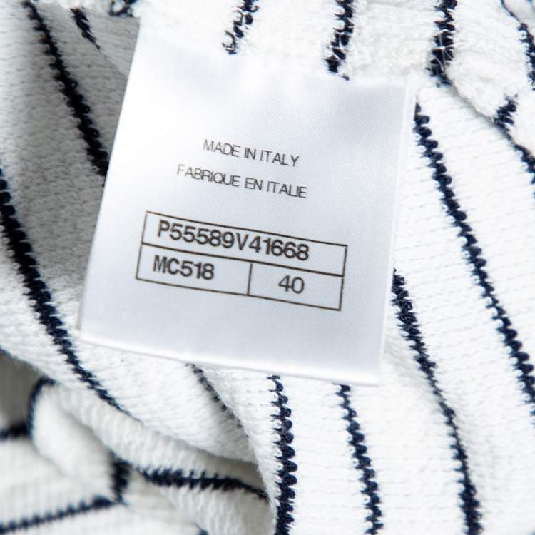 Pre Owned Chanel White Striped Terry Cloth Sleeveless Top M