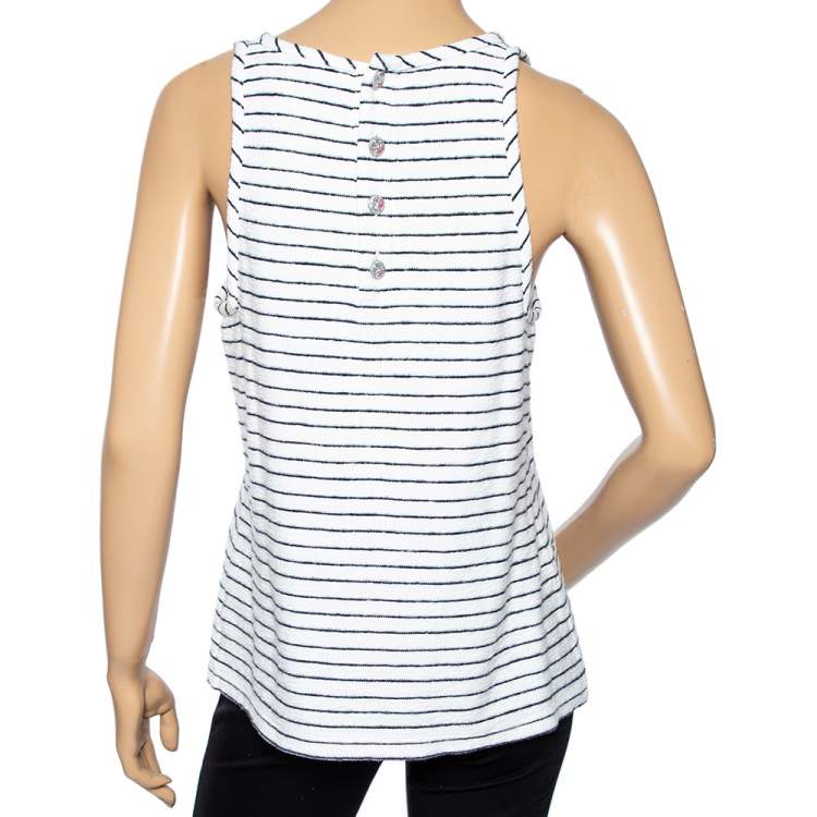 Pre Owned Chanel White Striped Terry Cloth Sleeveless Top M