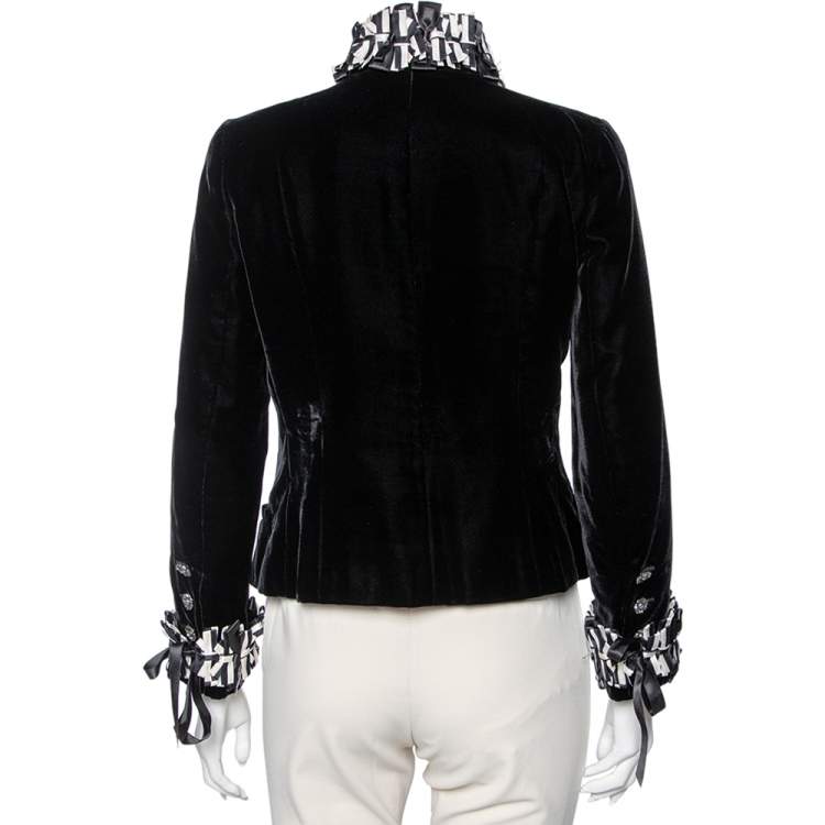 Pre Owned Chanel Black Velvet Ribbon Trimmed Double Breasted Jacket M