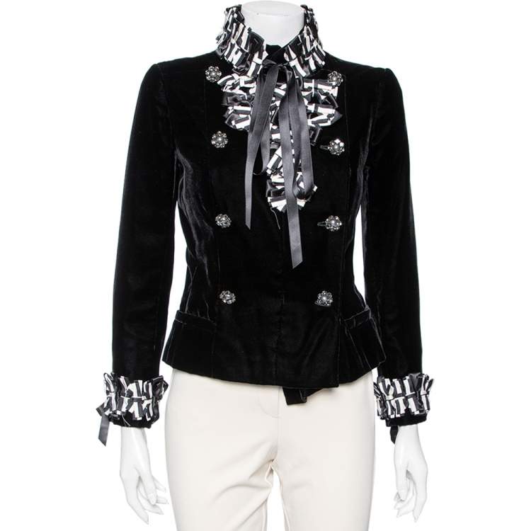 Chanel Black Velvet Ribbon Trimmed Double Breasted Jacket M Chanel | The  Luxury Closet
