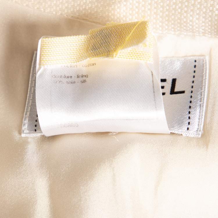 Pre Owned Chanel Cream Textured Silk Bow Detailed Button Front Short Dress S 