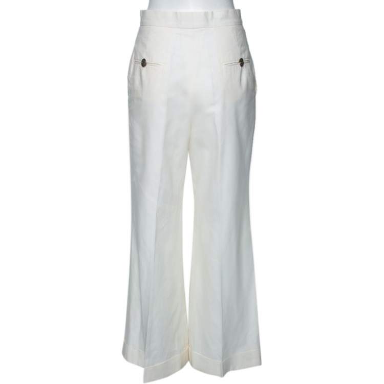 Pre Owned Chanel Ivory Linen Wide Legged Pants S 