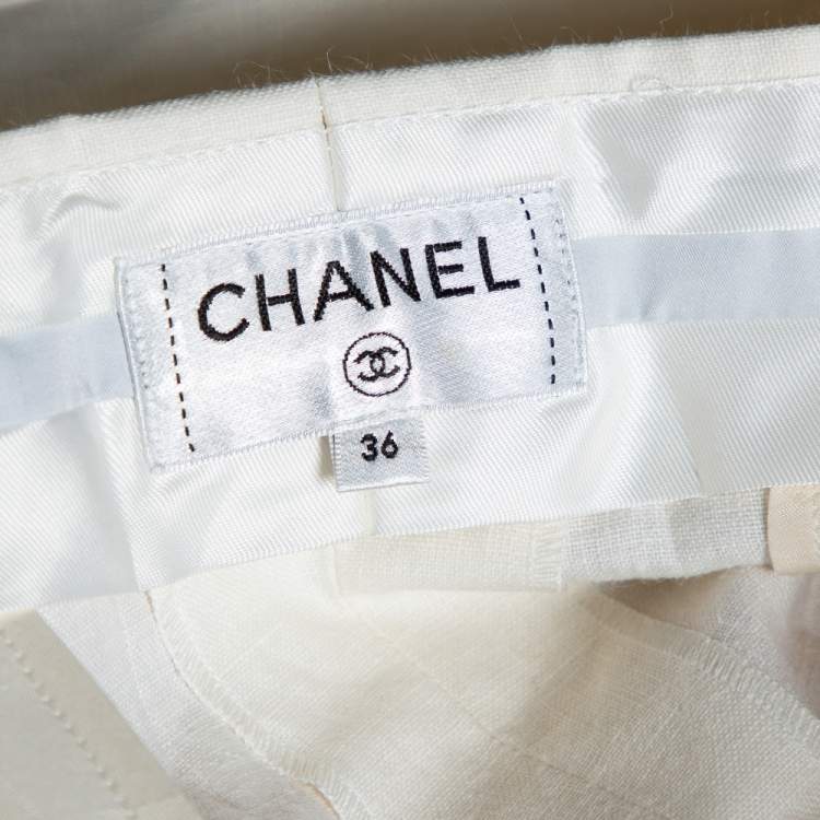 Pre Owned Chanel Ivory Linen Wide Legged Pants S 
