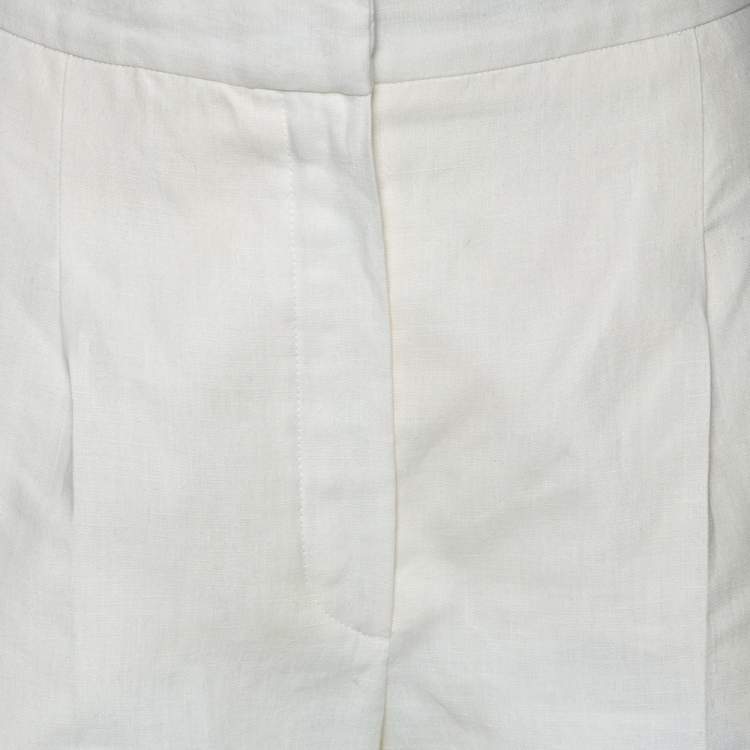 Pre Owned Chanel Ivory Linen Wide Legged Pants S 