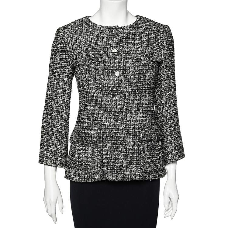 Chanel Black Tweed Gripoix Jewel Buttons Long Sleeve Jacket M Chanel
