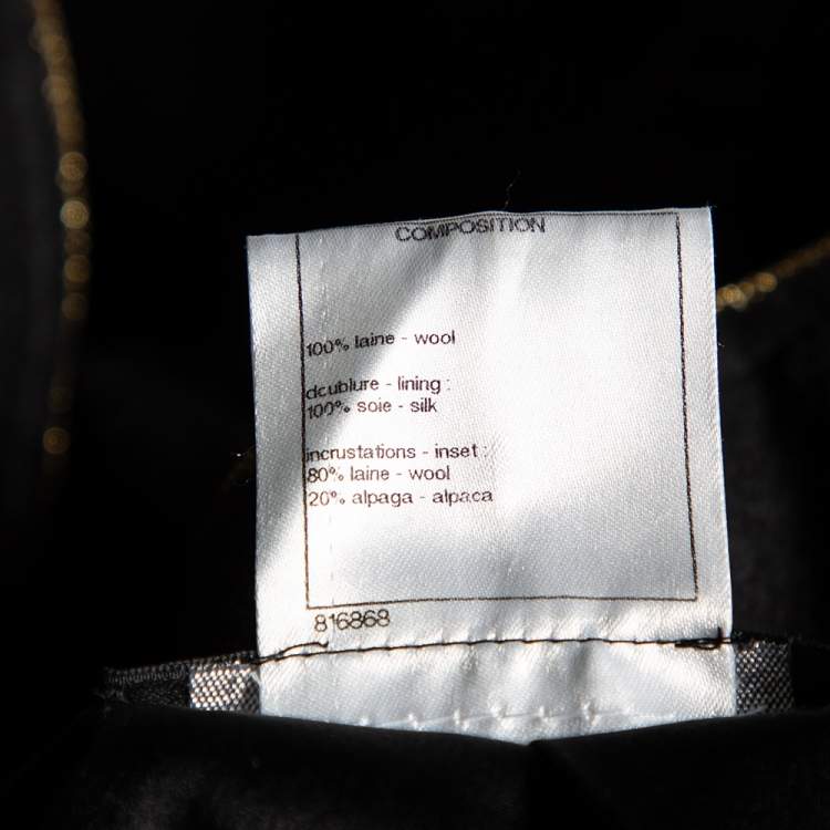 Pre Owned Chanel Black Wool & Alpaca Single Breasted Coat XL