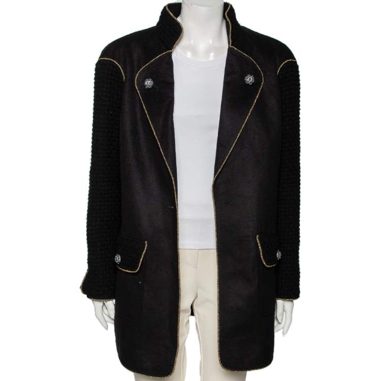 Pre Owned Chanel Black Wool & Alpaca Single Breasted Coat XL